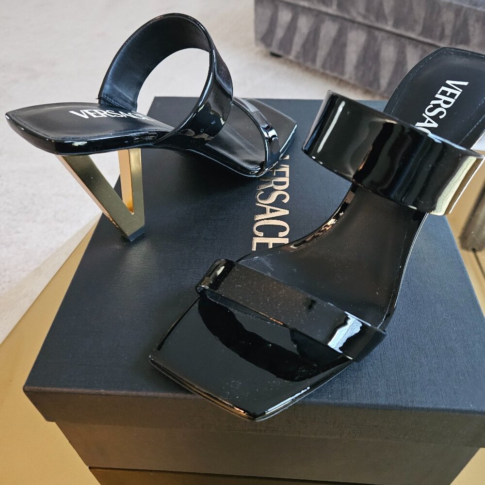 Versace gold V heel sandal
